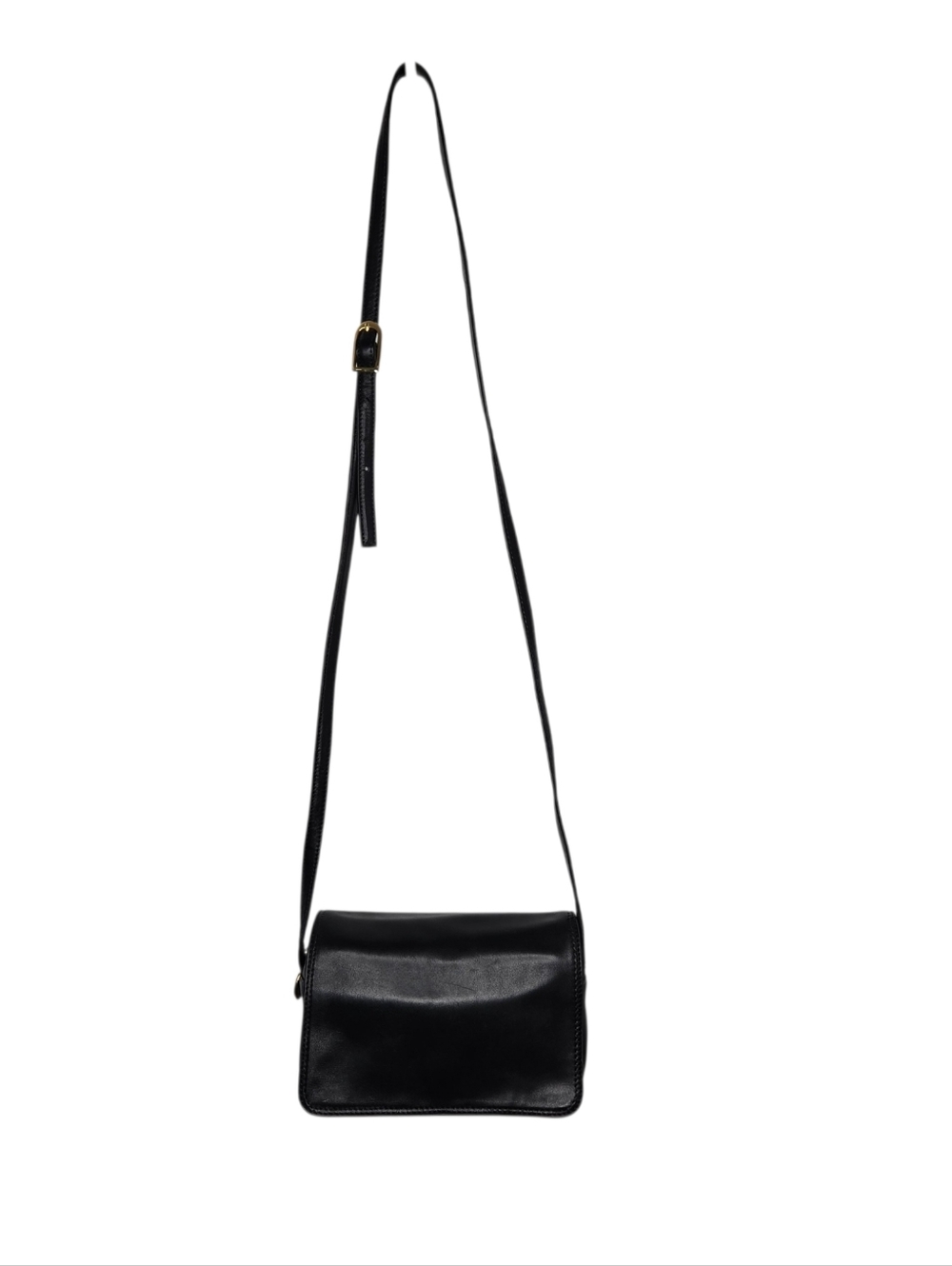 Peruzzi Firenze Black Leather Crossbody Bag Italian Minimalist Gold Hardware - Picture 4 of 16